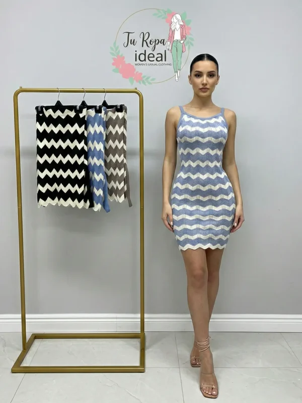 Vestido En Zigzag En Color Blanco y Azul Unitalla