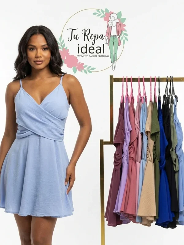 VESTIDO SHORT CORTO DE TIRANTES CON DISEÑO CON DISEÑO CRUZADO AL FRENTE UNITALLA